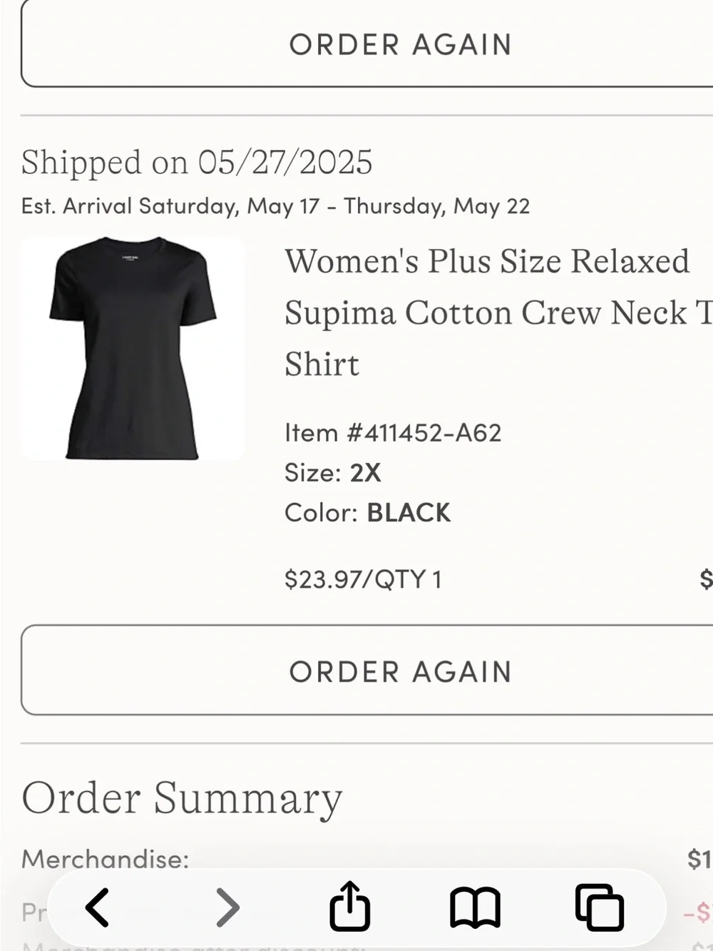 Lands' End Women's Black Short Sleeve Supima Cotton Relaxed Fit Crew Tee
